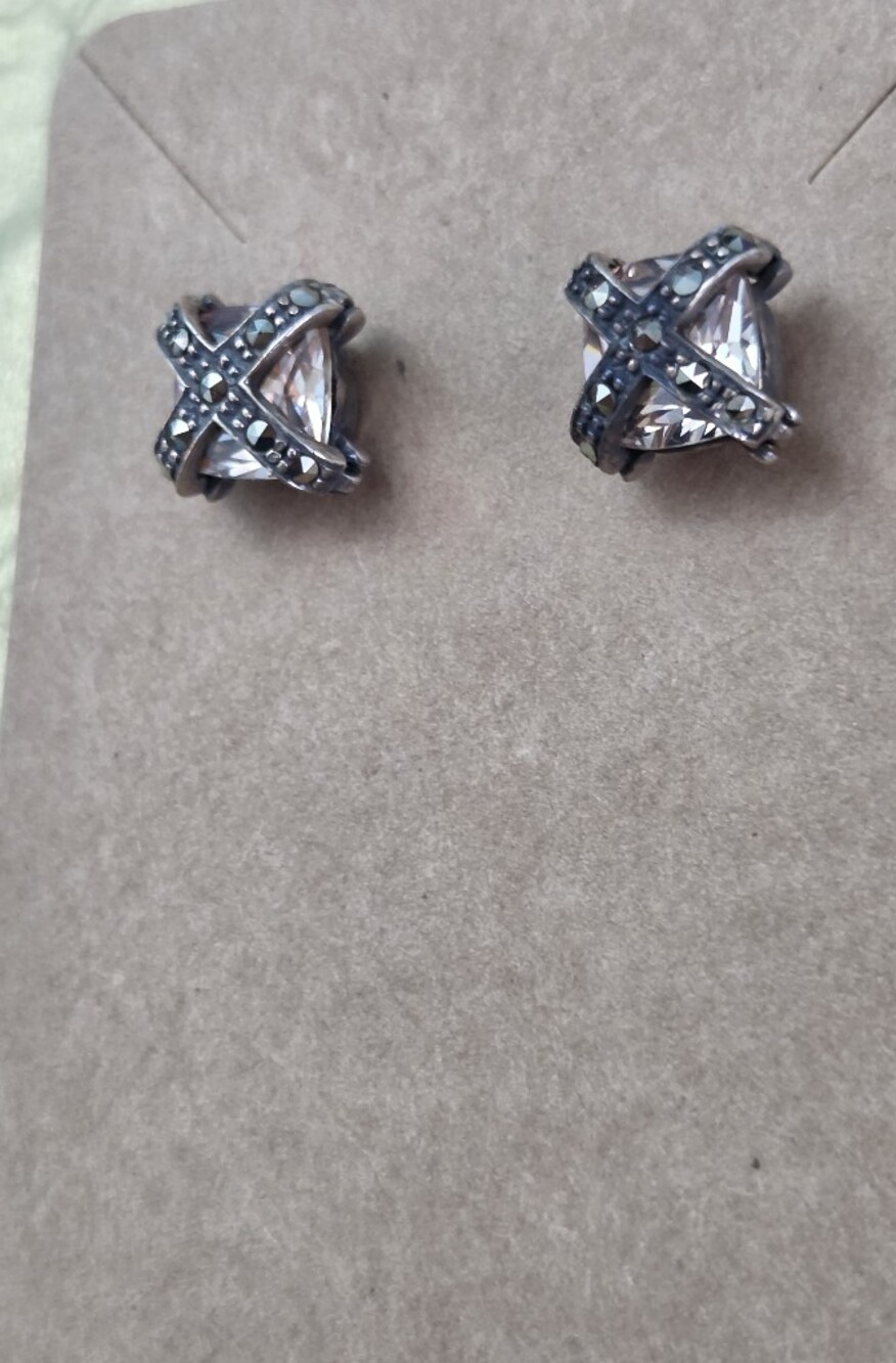 Marc Anthony Crystal Stud Earrings with Marcasite Cross Accents
